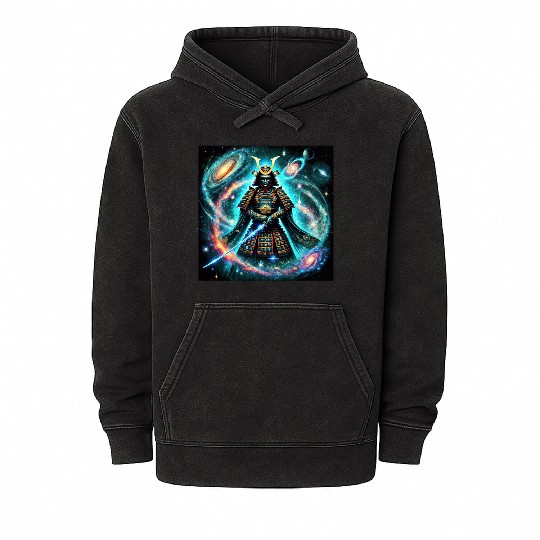 Celestial Samurai Warrior Galaxy Sword Art Mineral Wash Hoodies