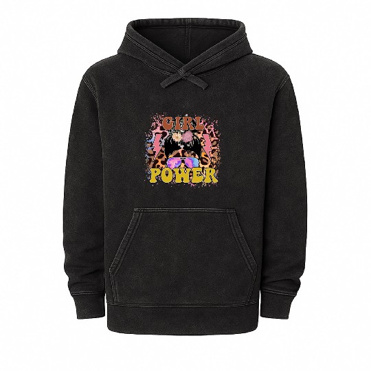 Retro Leopard Girl Power Feminist Mineral Wash Hoodies