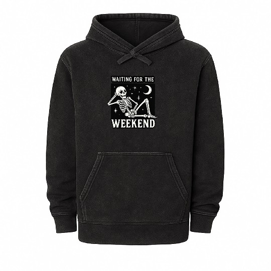 Weekend Skeleton Mood Graphic Mineral Wash Hoodies