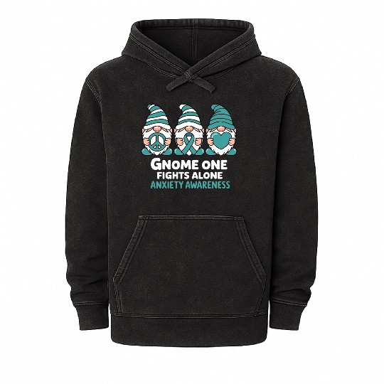 Anxiety Awareness Gnome One Fights Alone Wear Mineral Wash Hoodies