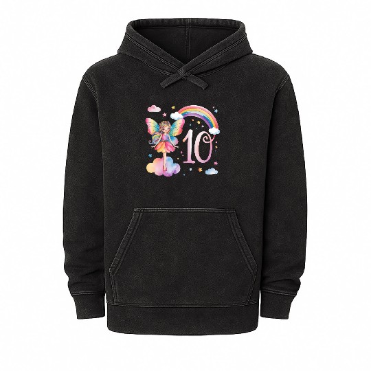 Magical Rainbow Fairy Elf 10th Birthday Girl Mineral Wash Hoodies