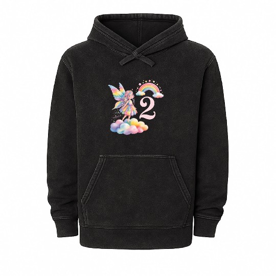 Magical Rainbow Fairy Elf 2nd Birthday Girl Mineral Wash Hoodies