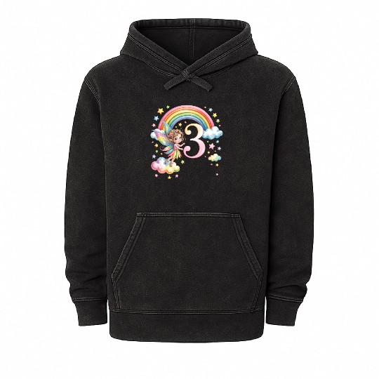 Magical Rainbow Fairy Elf 3rd Birthday Girl Mineral Wash Hoodies