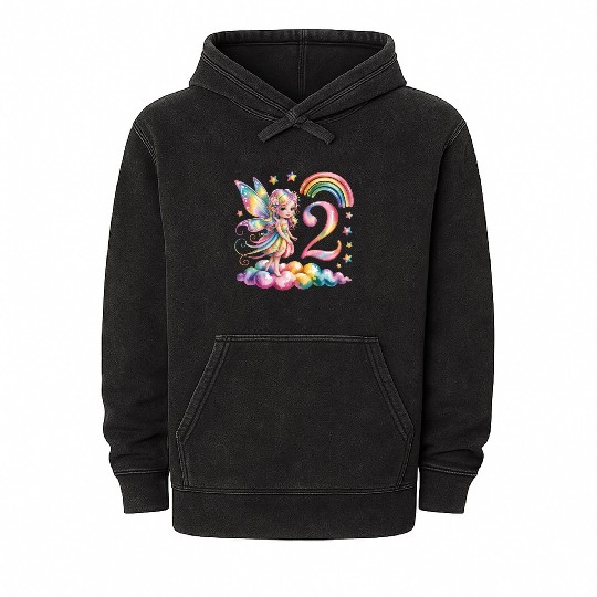 Magical Rainbow Fairy Elf 2nd Birthday Girl Mineral Wash Hoodies
