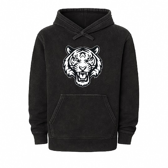 Black and White Tiger Face Mineral Wash Hoodies