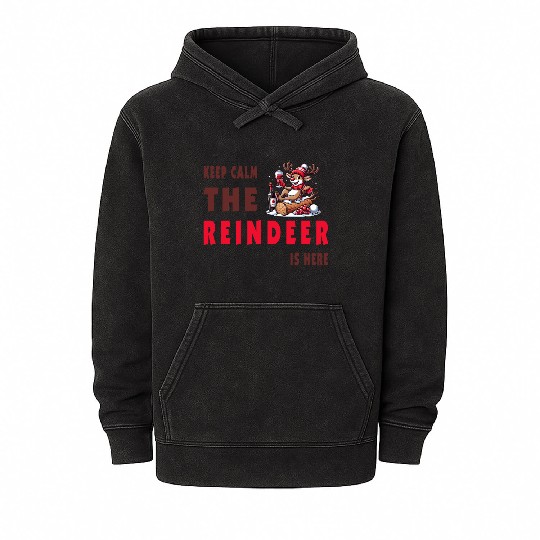 Keep Calm, The Reindeer Is here Mineral Wash Hoodies