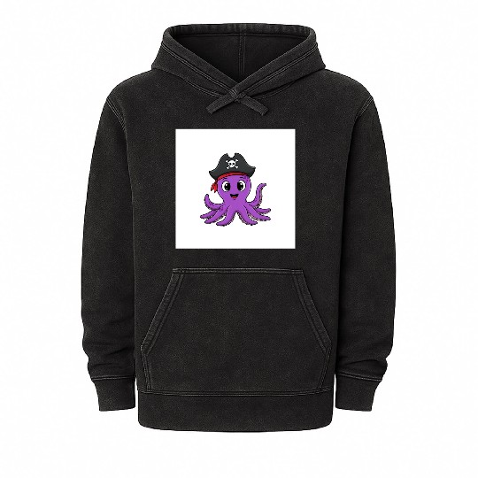 Friendly Octopus Pirate Mineral Wash Hoodies -Cute Ocean Animal
