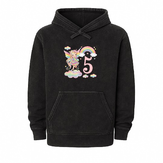 Magical Rainbow Fairy Elf 5th Birthday Girl Mineral Wash Hoodies