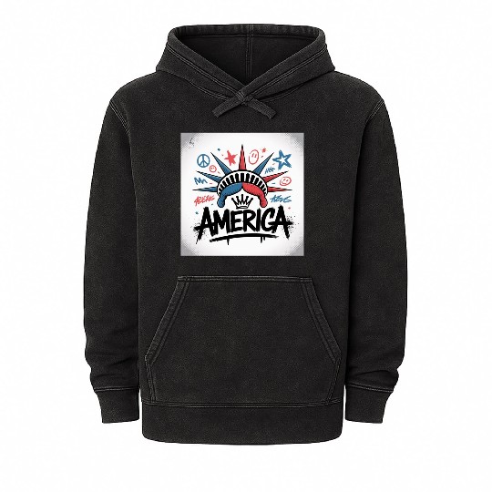Statue of Liberty USA Graffiti Zero Limit Brand Mineral Wash Hoodies