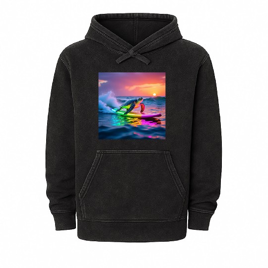 sea turtle design neon turtle Mineral Wash Hoodies