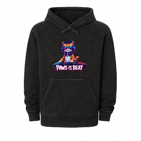 Paws on the Beat – Cool DJ Cat with Headphones Mineral Wash Hoodies