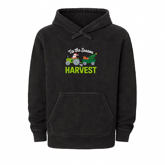 Tis The Season To Harvest Farm Tractor Christmas Mineral Wash Hoodies
