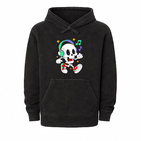 Music Loving Skeleton with Headphones Mineral Wash Hoodies