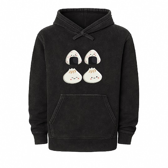 Onigiri and dumpling face character Mineral Wash Hoodies
