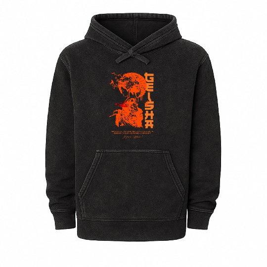 Geisha – Artistic Japanese Culture Mineral Wash Hoodies with Elegan