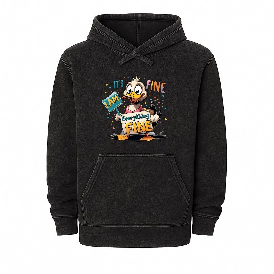 It's Fine I'm Fine Everything Is Fine Cute Duck Mineral Wash Hoodies