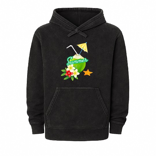 Tropical Summer Coconut with Flowers Mineral Wash Hoodies