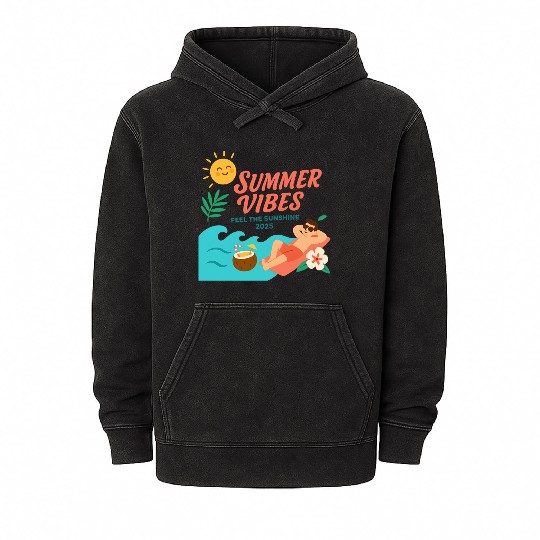 Summer Vibes Sunshine Illustration Mineral Wash Hoodies