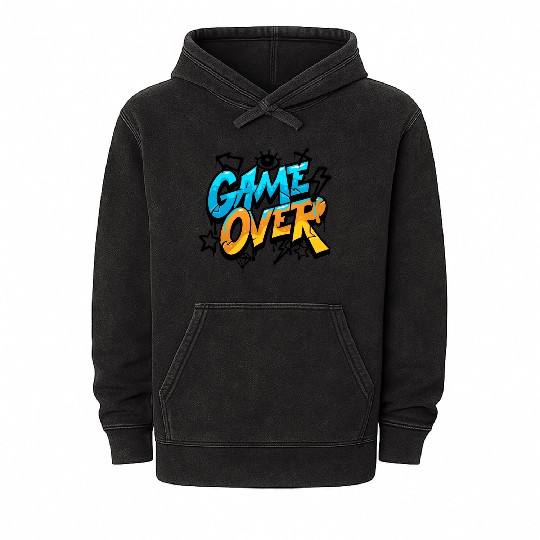 Graffiti Style Game Over Typography Mineral Wash Hoodies