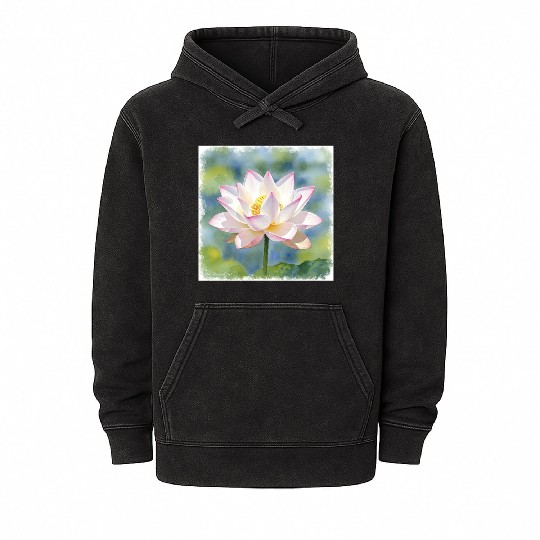 Serene Water Lily Floral Print Mineral Wash Hoodies