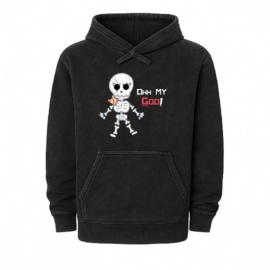 Cute Funny Dog Scared Skeleton Mineral Wash Hoodies