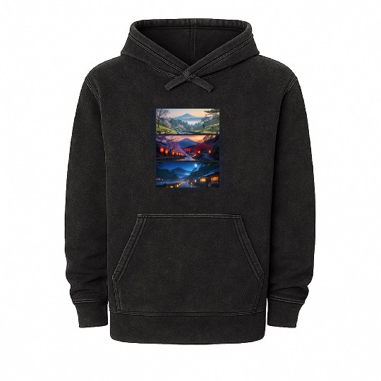 003 - Serene Mount Fuji Nightscapes Mineral Wash Hoodies