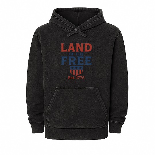 Land of the Free Patriotic Badge Mineral Wash Hoodies