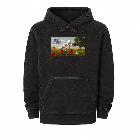 A striking anthropomorphic white wolf  Mineral Wash Hoodies
