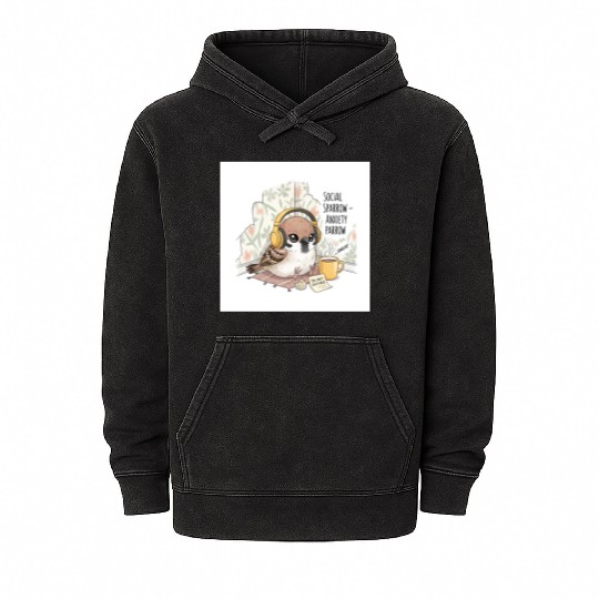 "Social Sparrow – Anxiety Parrow" Mineral Wash Hoodies