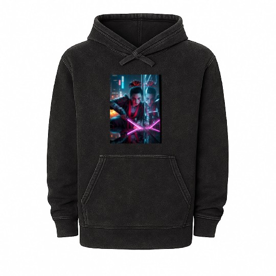 Cyberpunk Samurai Girl Mineral Wash Hoodies