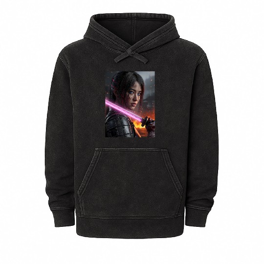 Cyberpunk Samurai Girl Mineral Wash Hoodies