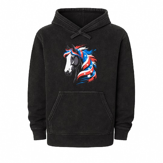 Patriotic Pony with Stars and Stripes Mane Mineral Wash Hoodies