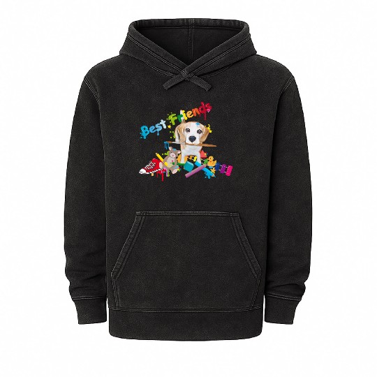 Colorful friendship greeting with a beagle and toy Mineral Wash Hoodies