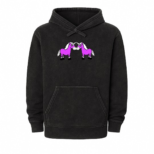 2 Unicorns Team Couple Horns Friends Greeting Cute Mineral Wash Hoodies