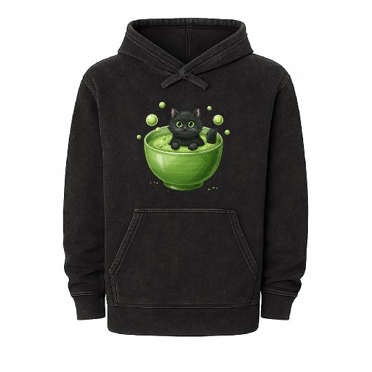 Black Cat in Green Tea Bubble Bath Mineral Wash Hoodies