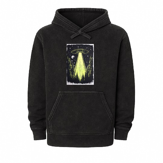 UFO in the Midnight Pines Mineral Wash Hoodies