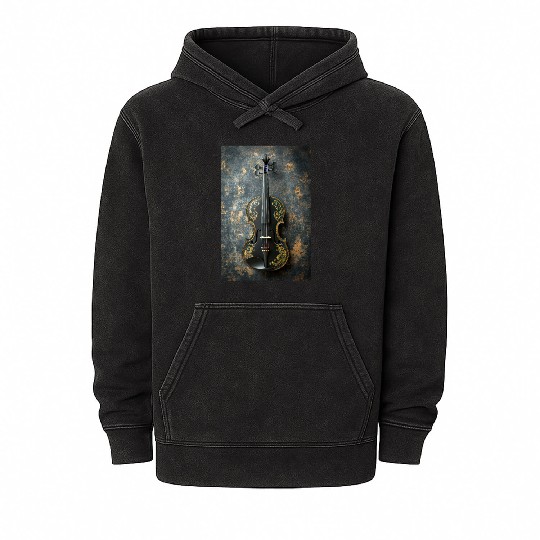 Elegant Black and Gold Violin Mineral Wash Hoodies