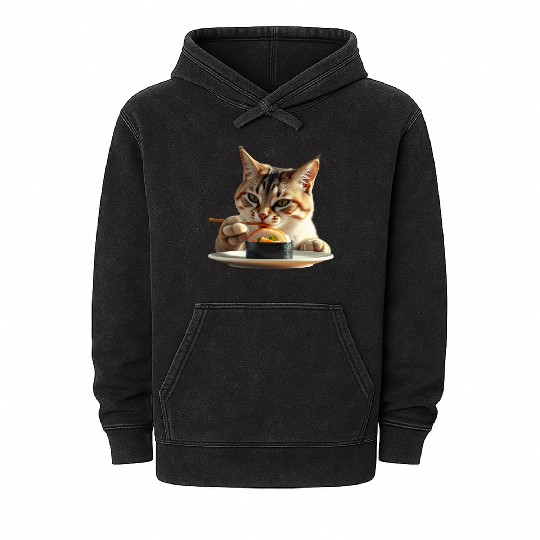 Whimsical Sushi Cat Illustration Mineral Wash Hoodies