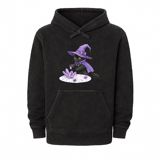 Enchanted Black Cat in Mystic Potion Mineral Wash Hoodies