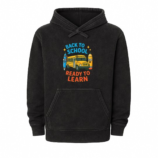 Back to School Bus Cartoon Design Mineral Wash Hoodies