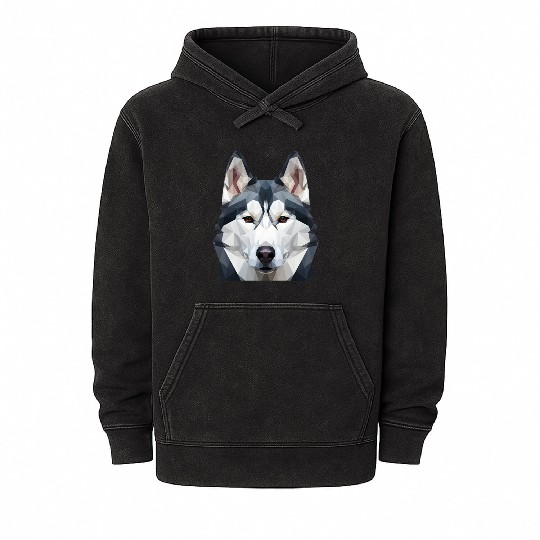 Polygonal Husky Head Mineral Wash Hoodies