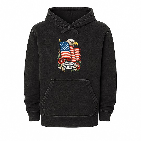 Veterans Flag and Eagle Tribute Design Mineral Wash Hoodies