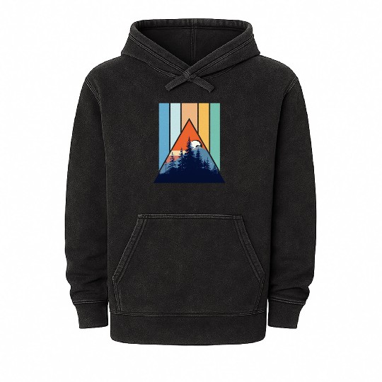 Geometric Mountain Forest Sunset Mineral Wash Hoodies