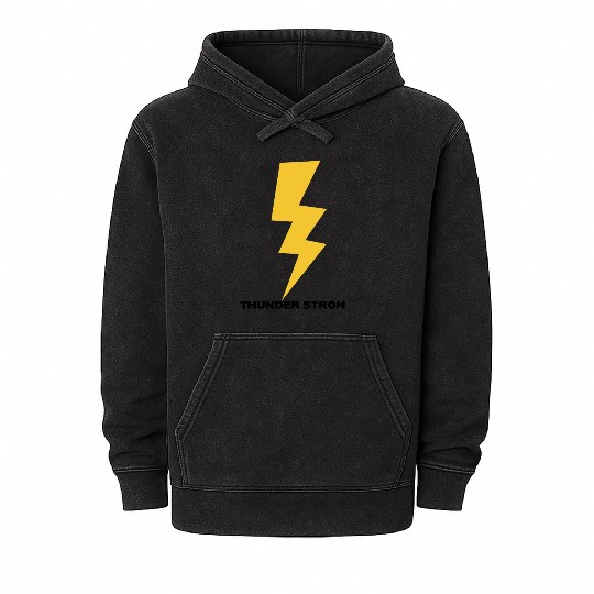Dynamic Yellow Lightning Bolt Design Mineral Wash Hoodies
