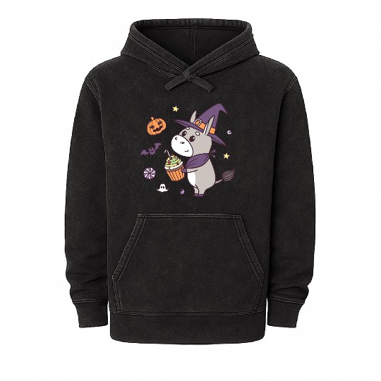 Whimsical Halloween Witch Pony Design Mineral Wash Hoodies