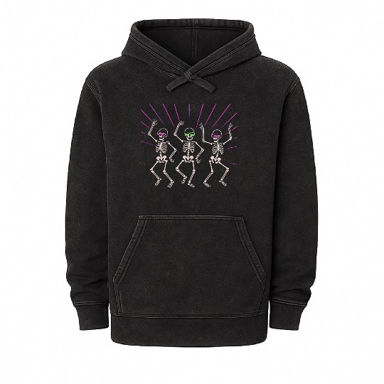 Neon Skeleton Dance Illustration Mineral Wash Hoodies