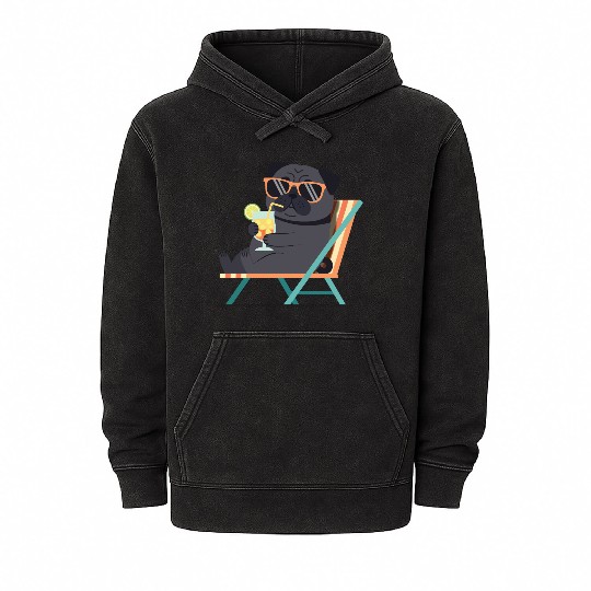 Chill Pug with Sunglasses and Lemonade Mineral Wash Hoodies