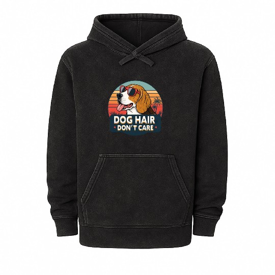 Humorous Dog Hair Don't Care Sunset Design Mineral Wash Hoodies