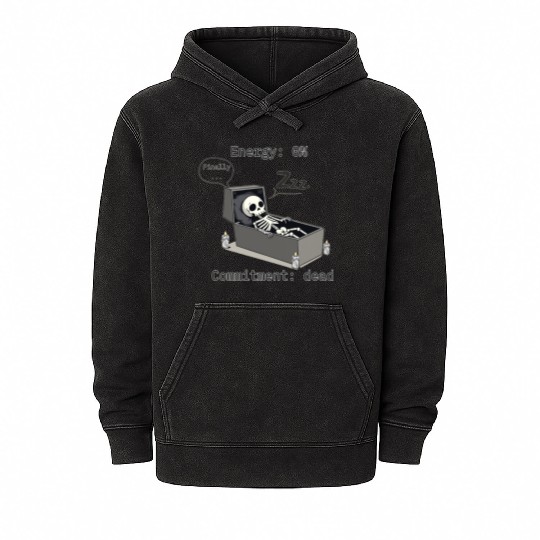 Sleepy Energy 0% – Funny Skeleton Coffin Meme Mineral Wash Hoodies