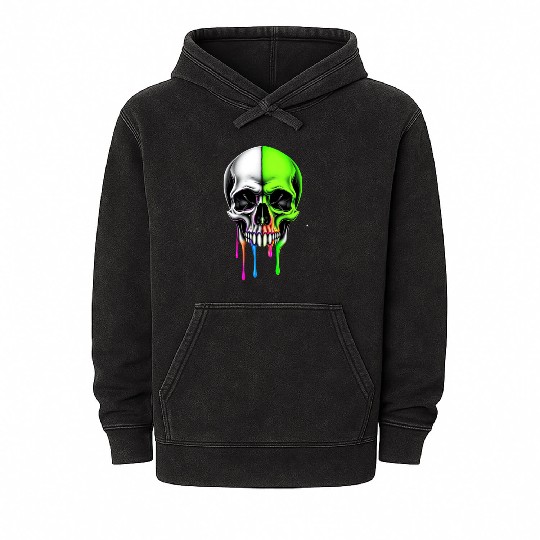 Colorful Dripping Skull Art Mineral Wash Hoodies